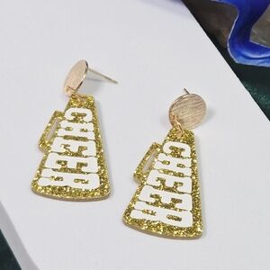 Gold Glitter Cheer Megaphone Earrings 📣 School Spirit Cheerleader Stud Dangles